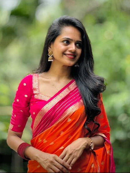 Rajatha - Orange n pink stripes border soft silk saree