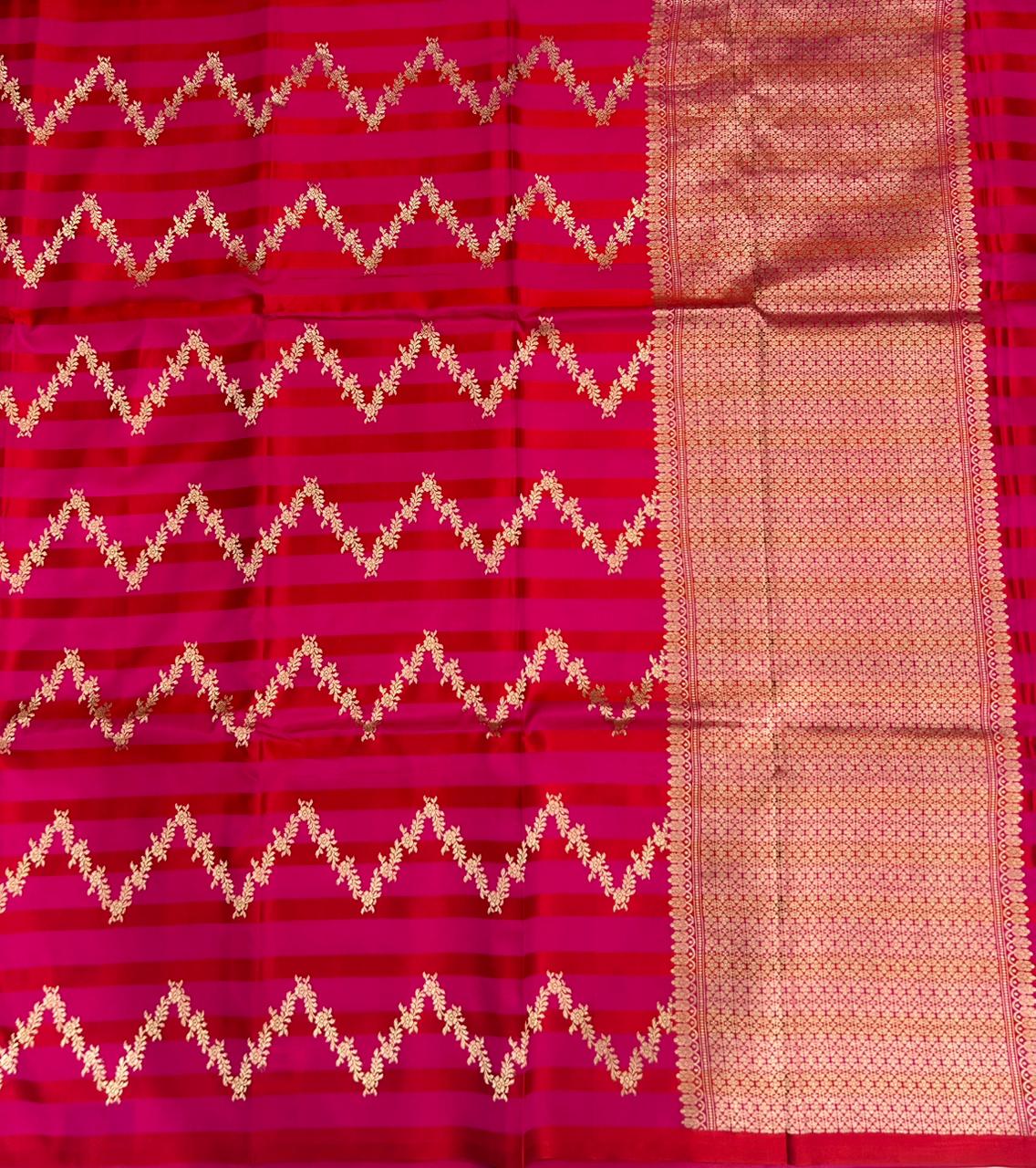 Red n pink stripes satin lightweight banarasi-10 silk saree