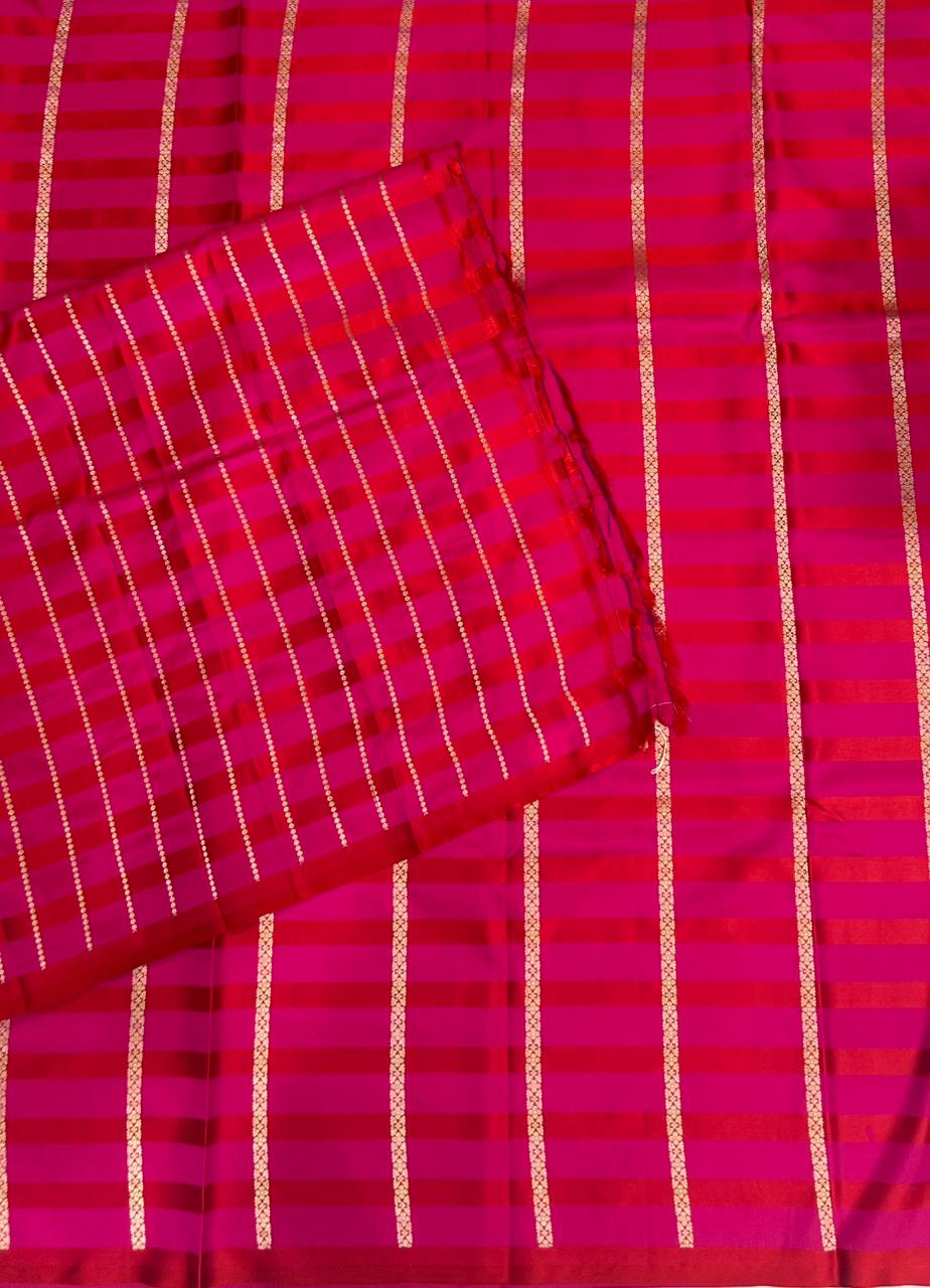 Red n pink stripes satin lightweight banarasi-10 silk saree