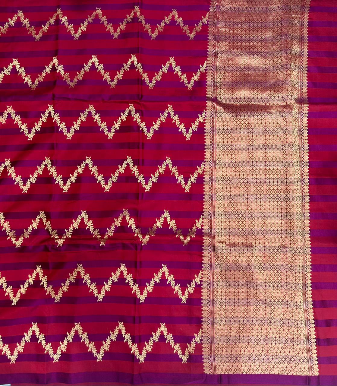 Dark maroon n purple  stripes satin lightweight banarasi-10 silk saree