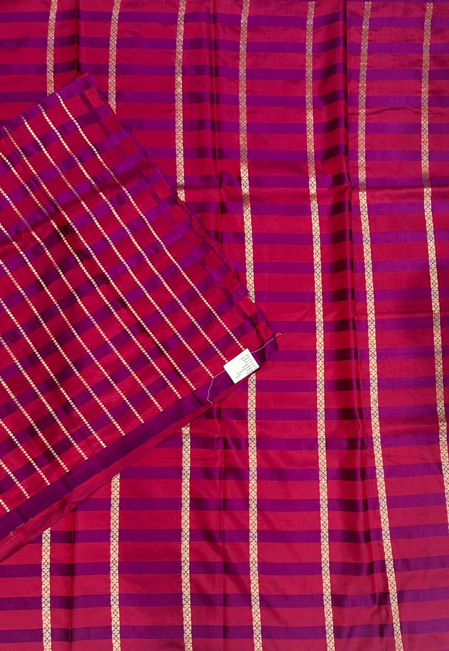 Dark maroon n purple  stripes satin lightweight banarasi-10 silk saree