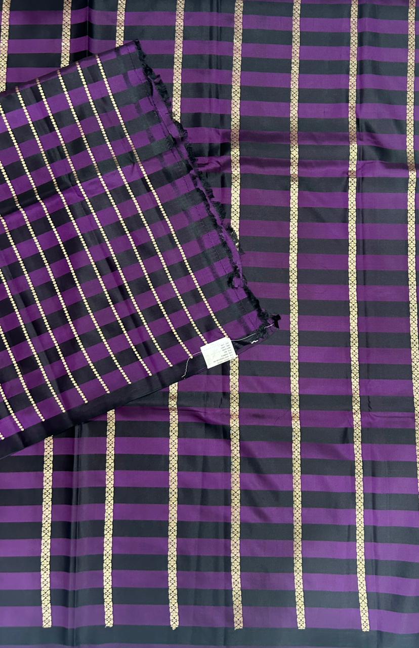 Purple n black stripes satin lightweight banarasi-10 silk saree