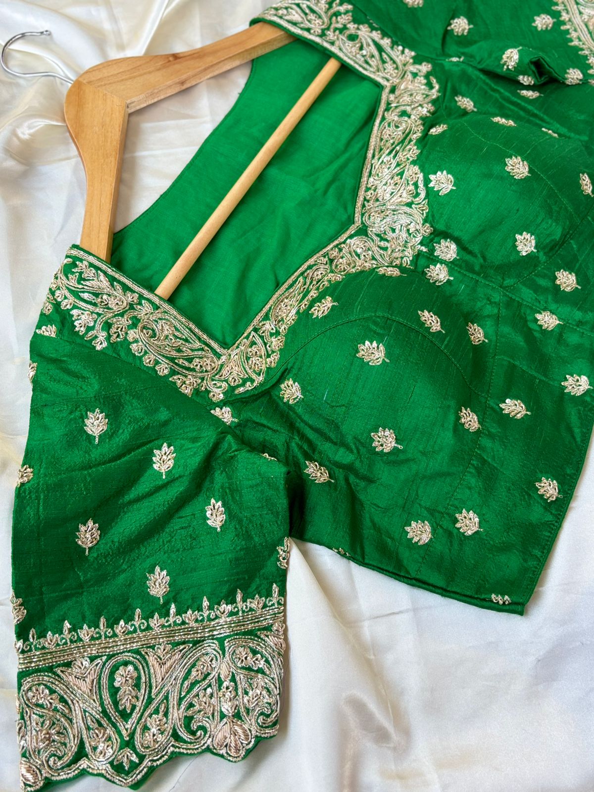 Green Zardosi designer raw silk blouse