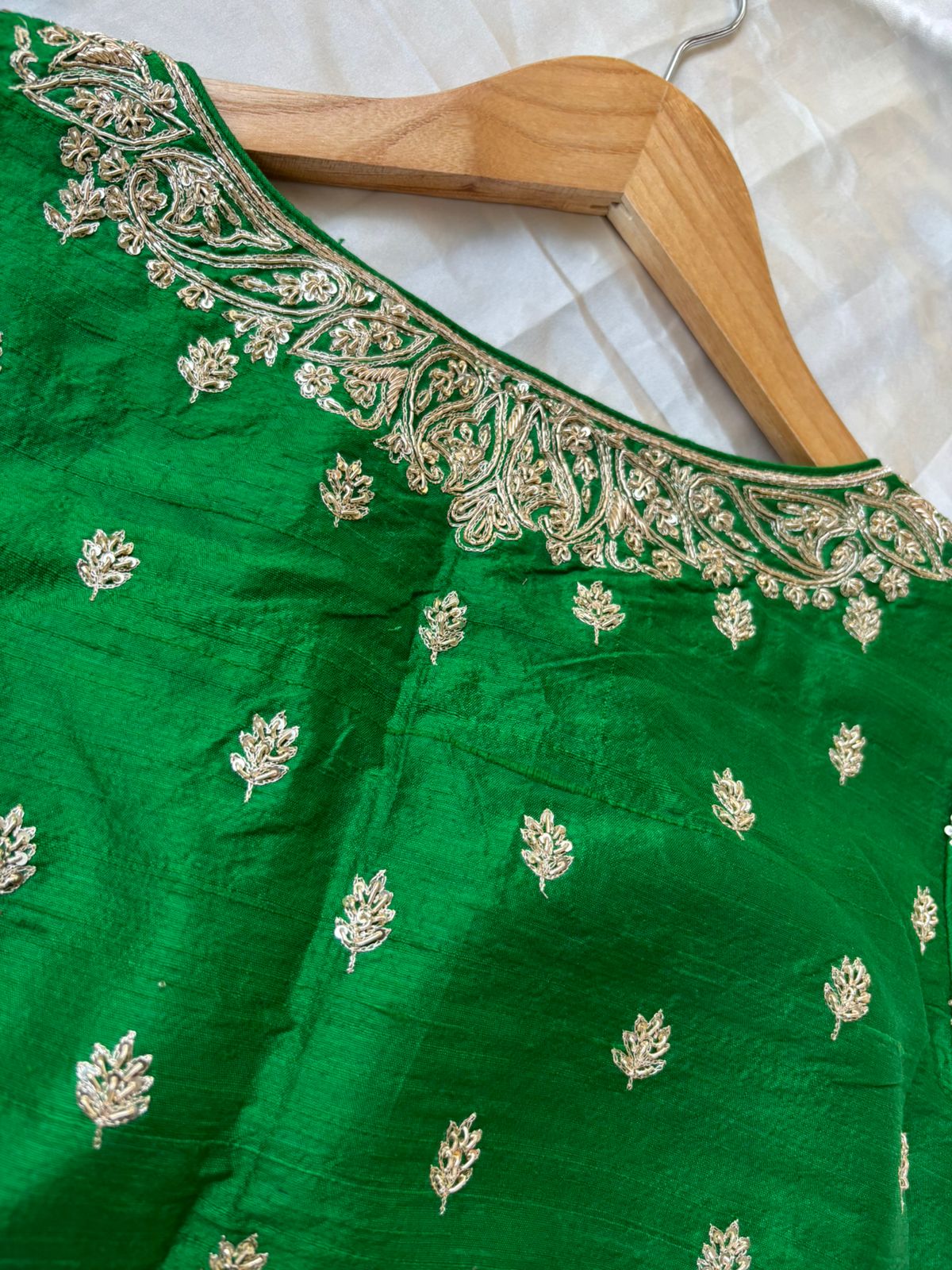 Green Zardosi designer raw silk blouse