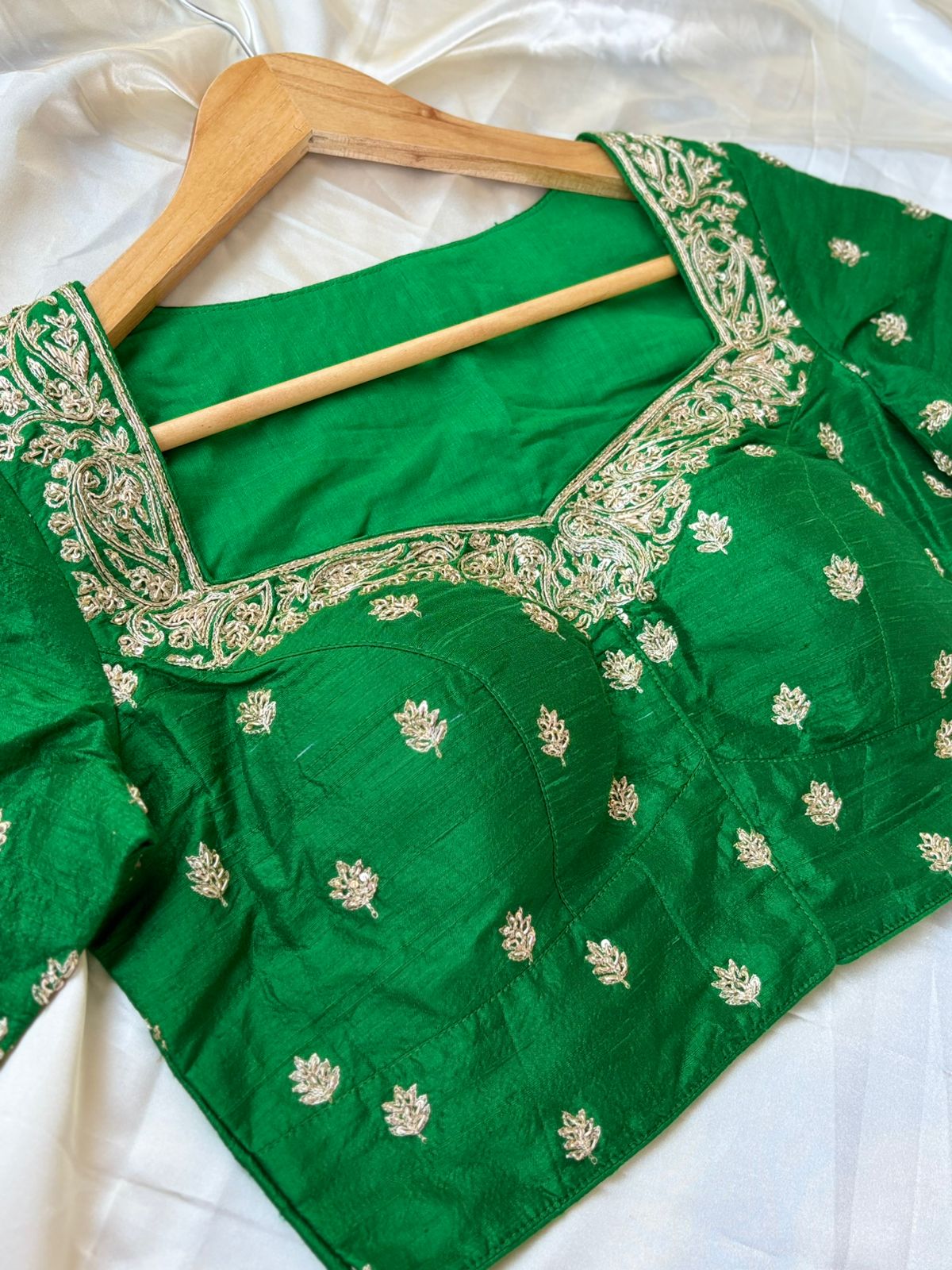 Green Zardosi designer raw silk blouse