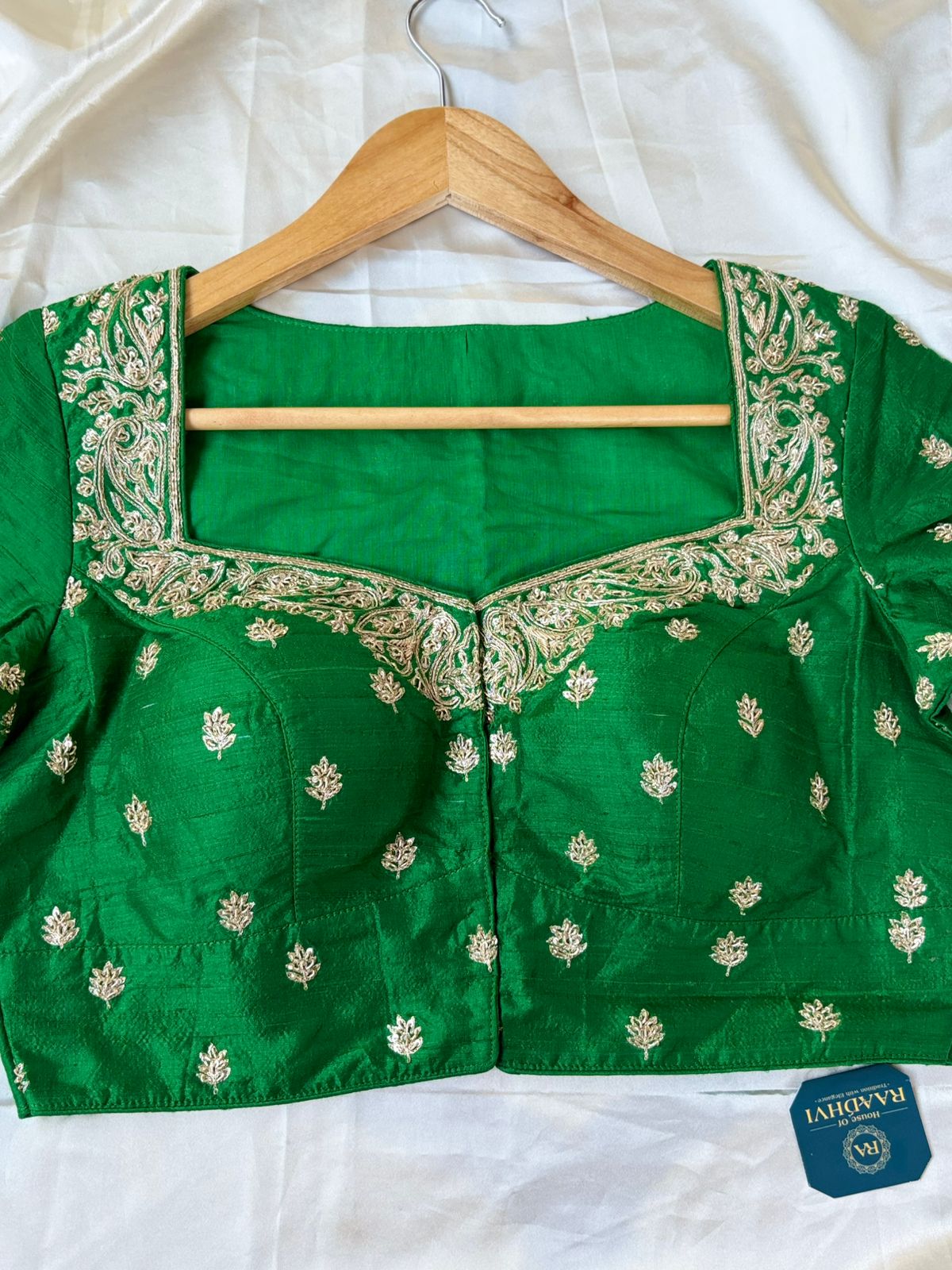 Green Zardosi designer raw silk blouse