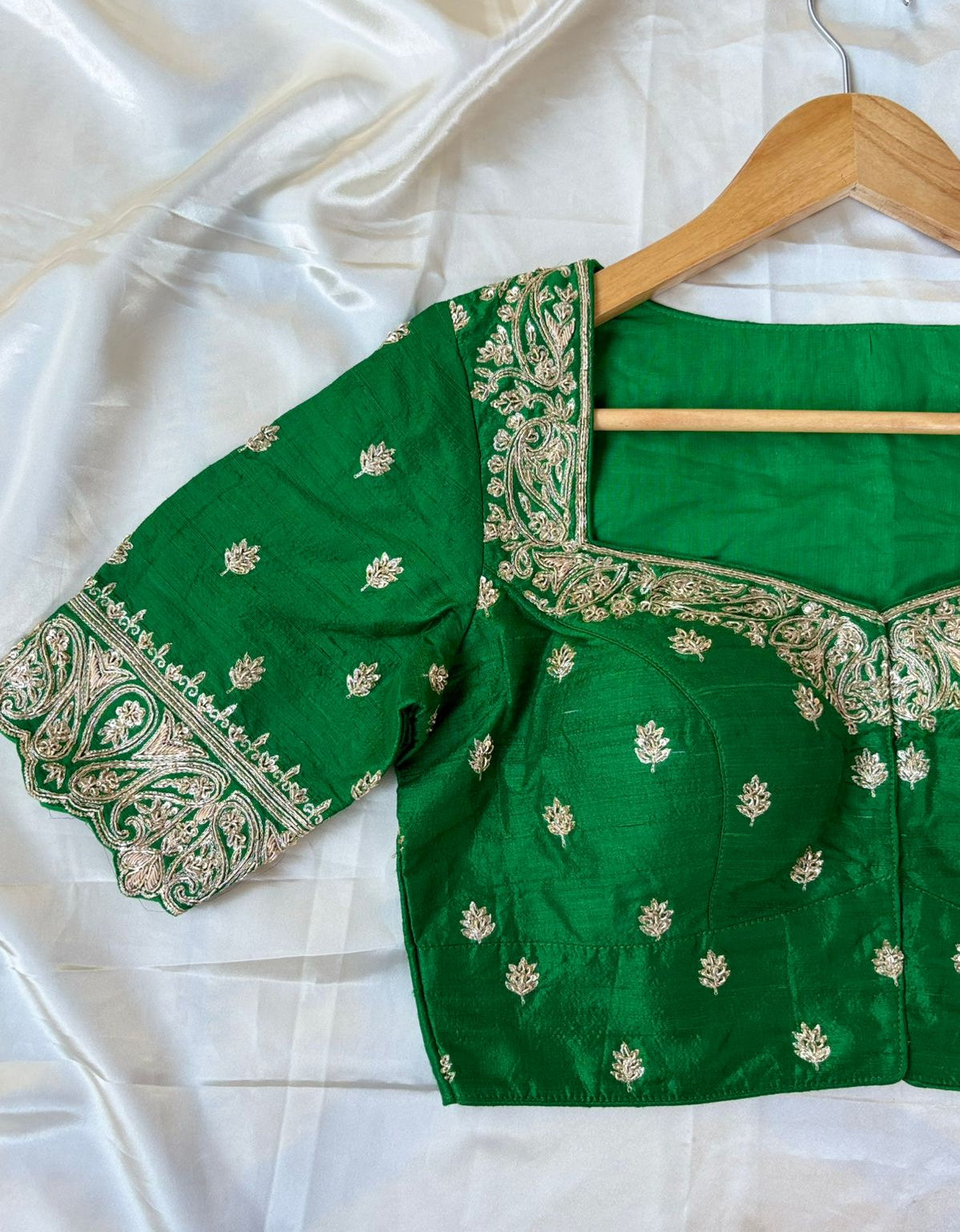 Green Zardosi designer raw silk blouse