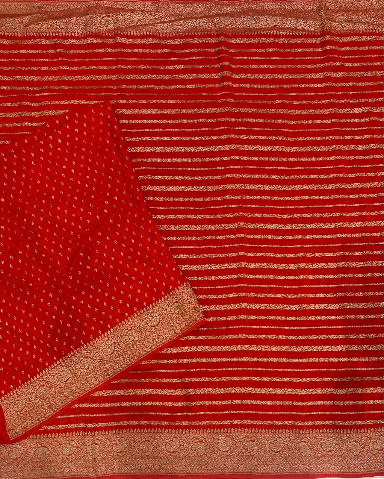 Orange stripes banarasi pure crepe-11 saree