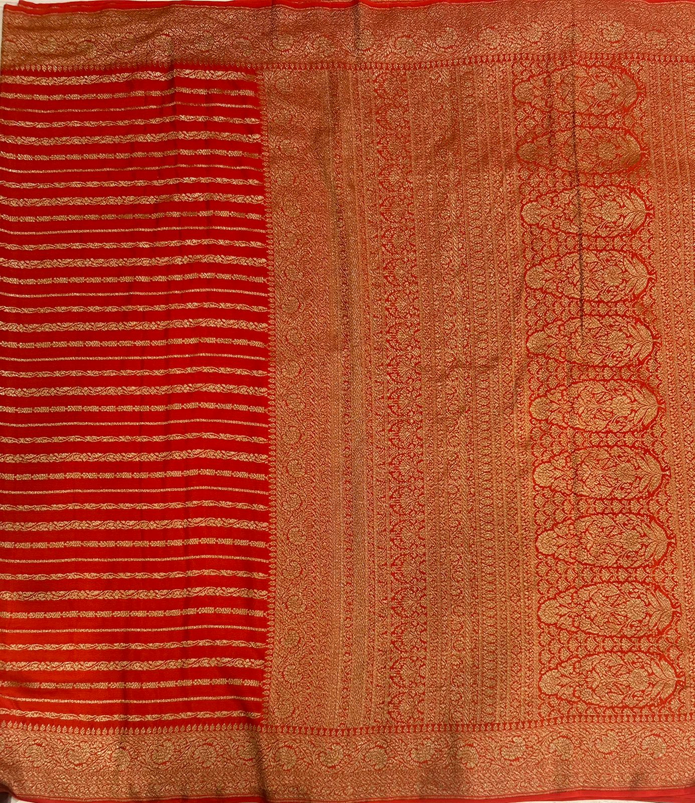 Orange stripes banarasi pure crepe-11 saree