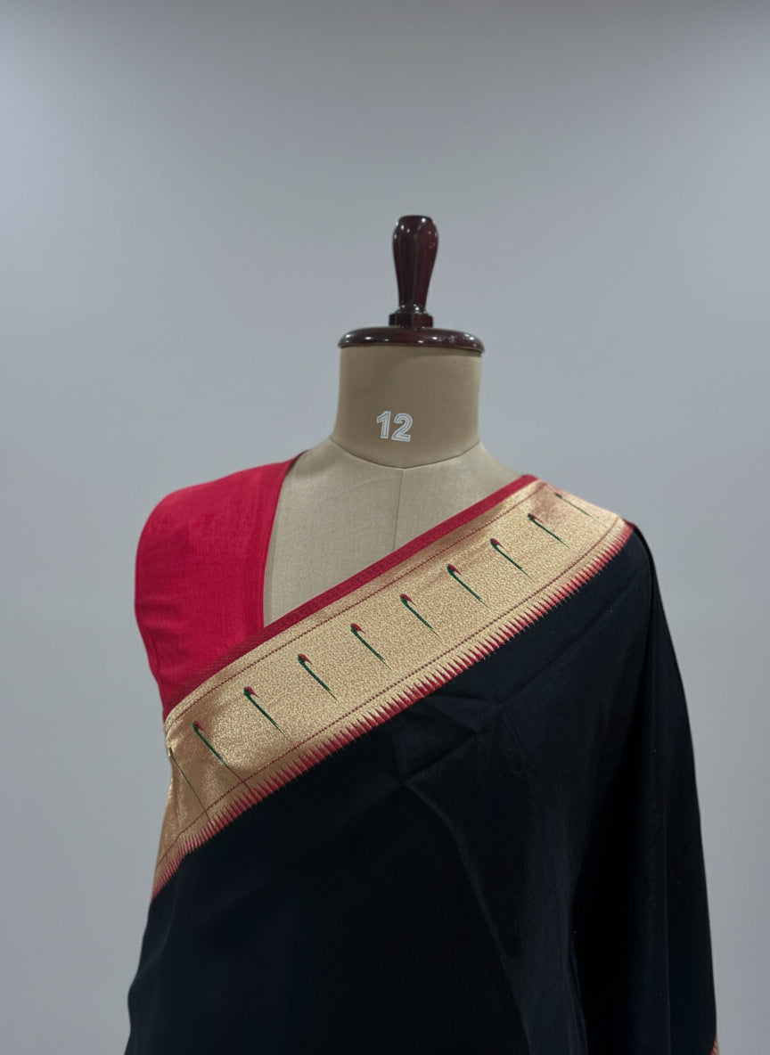 Black dola  paithani border crepe silk saree