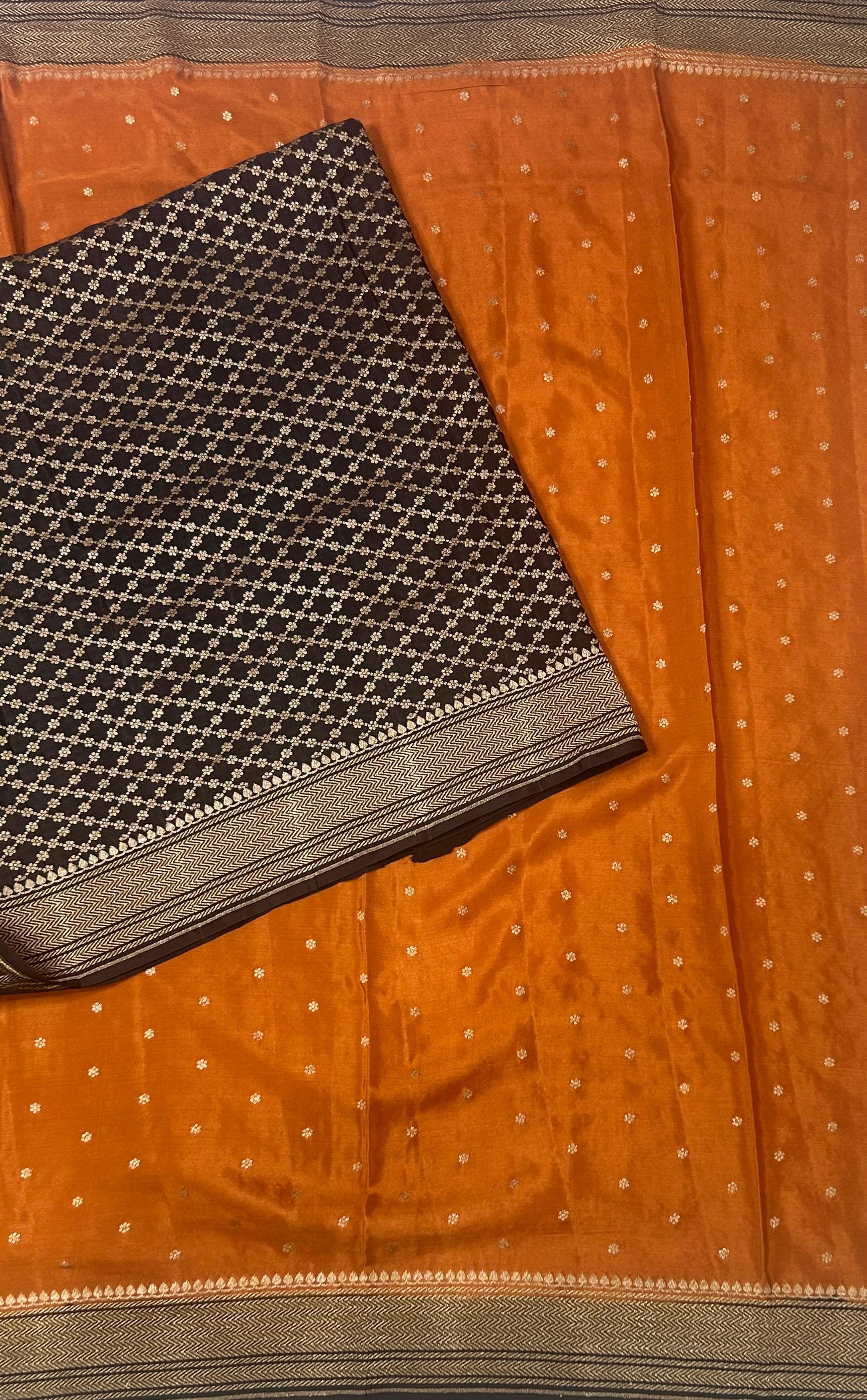 Rust orange pure banarasi crepe silk-11 saree