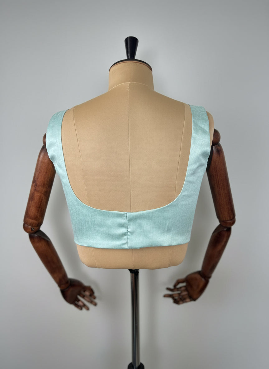 sea green semi raw silk  sleeveless blouse