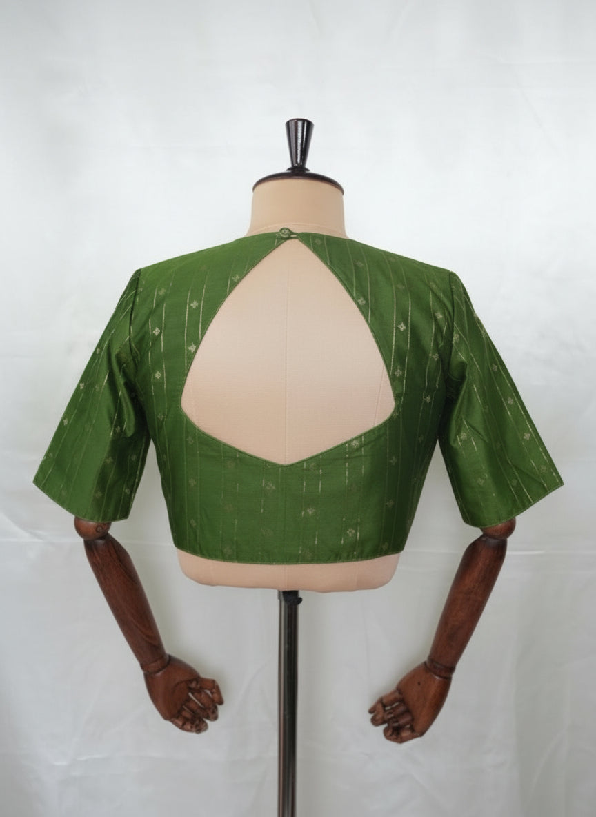 Mehandi green stripes knot handwork-09 blouse