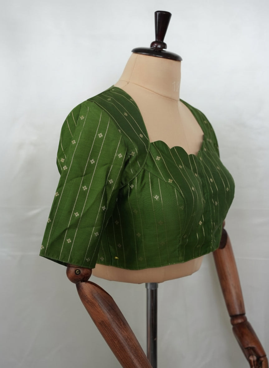 Mehandi green stripes knot handwork-09 blouse
