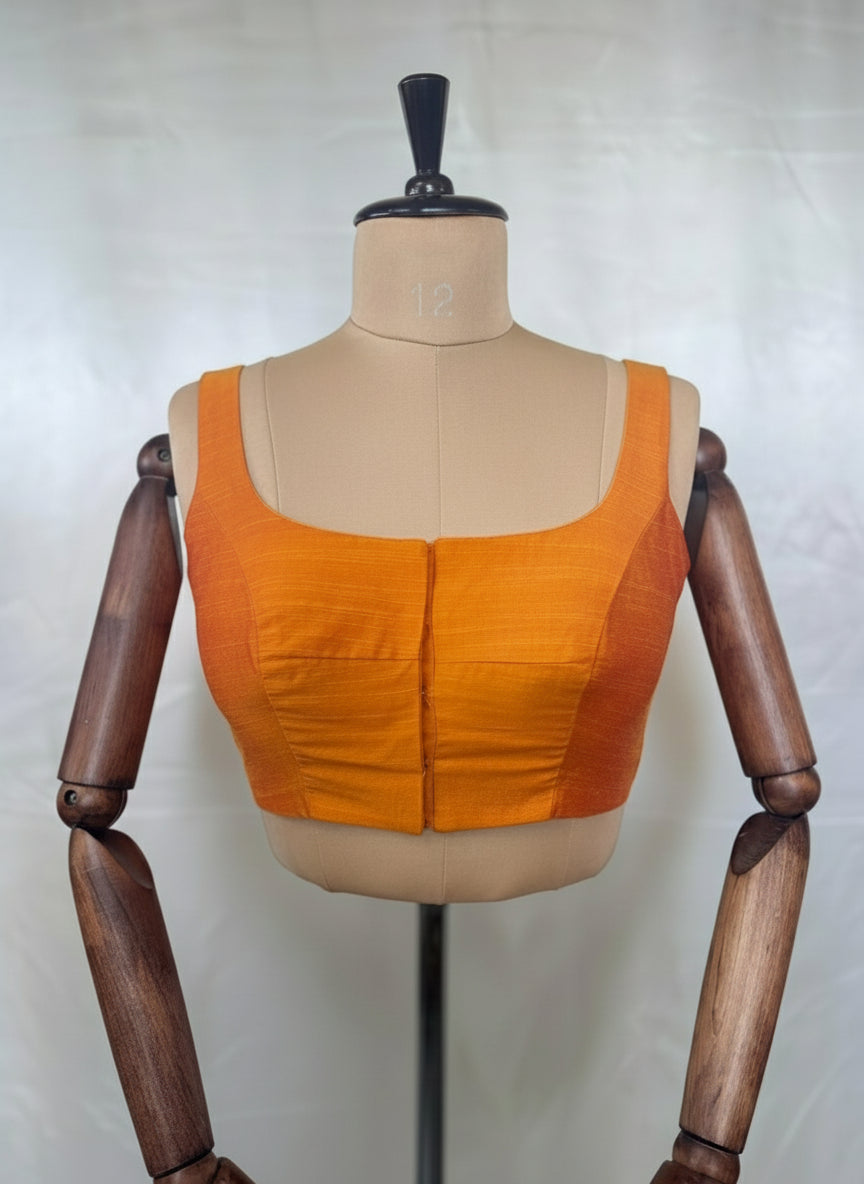 Orange  semi raw silk sleeveless blouse