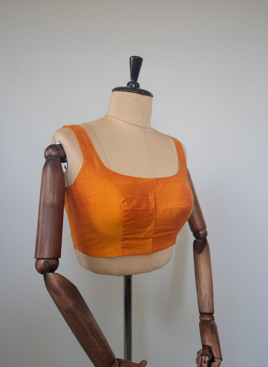 Orange  semi raw silk sleeveless blouse