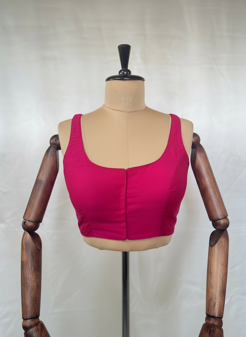 Pink raw silk sleeveless blouse