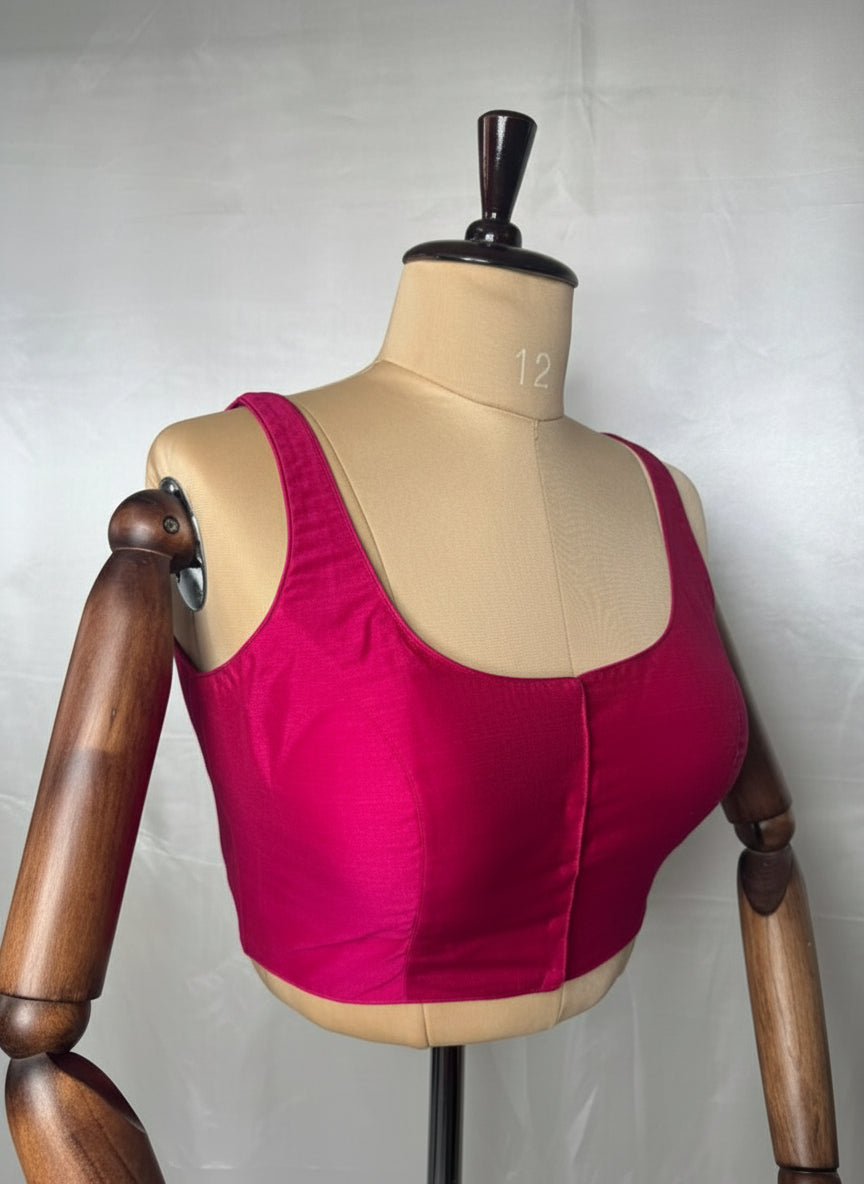 Pink raw silk sleeveless blouse