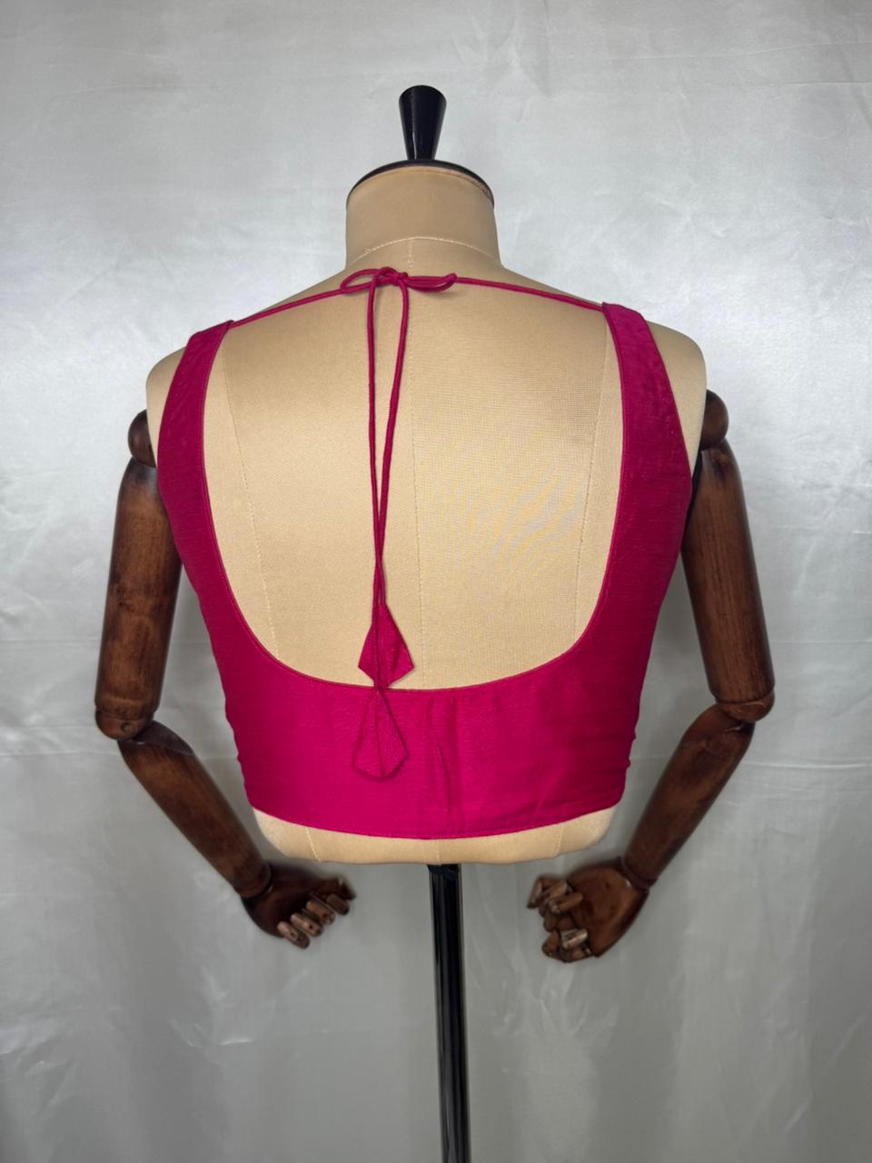 Pink raw silk sleeveless blouse