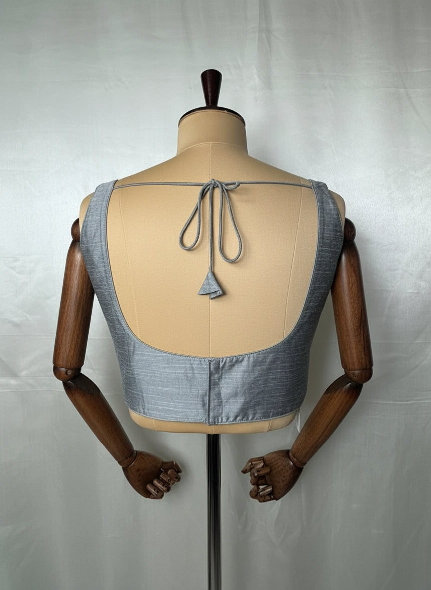 Grey raw silk sleeveless blouse