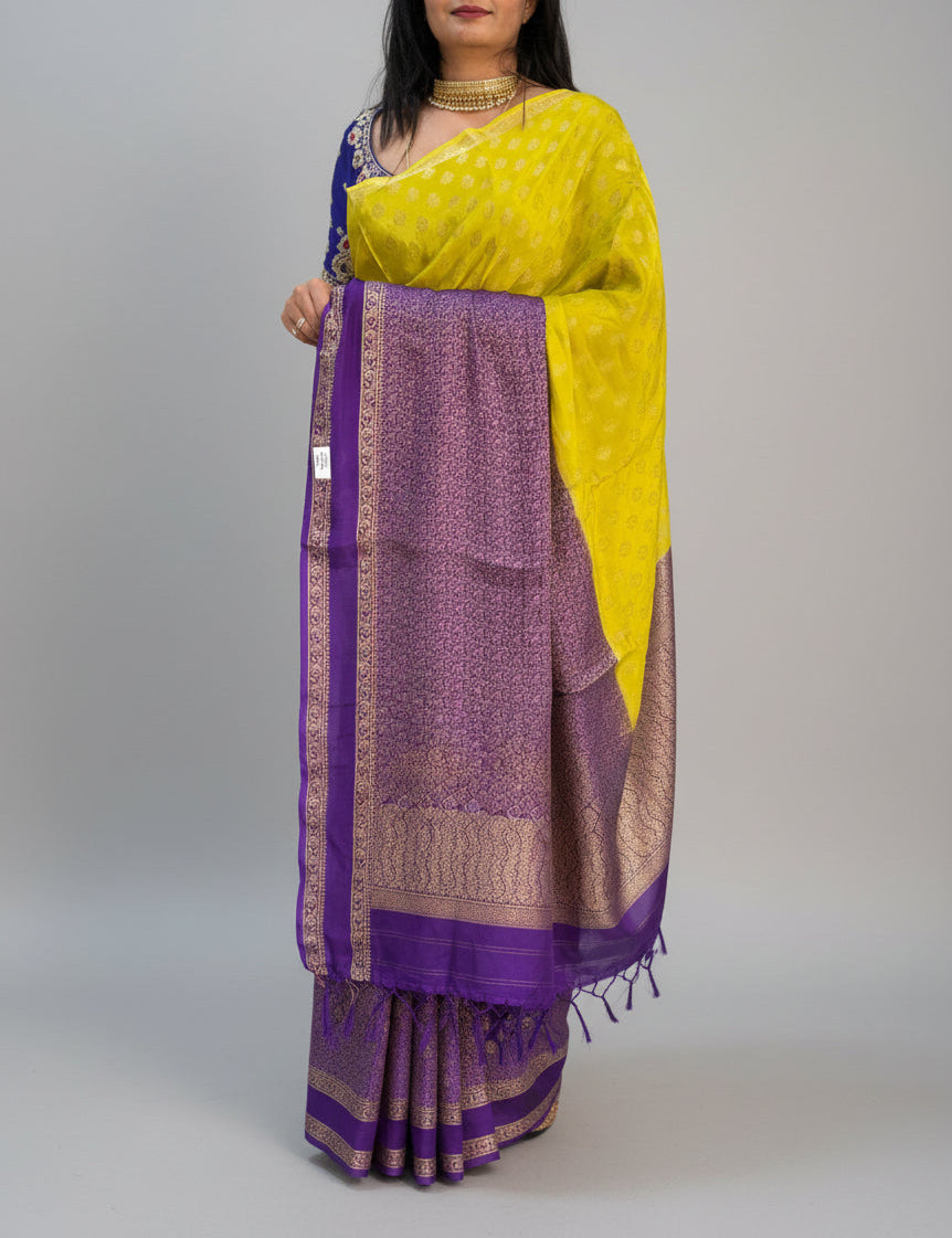 Neon green yellow-11 crepe saree