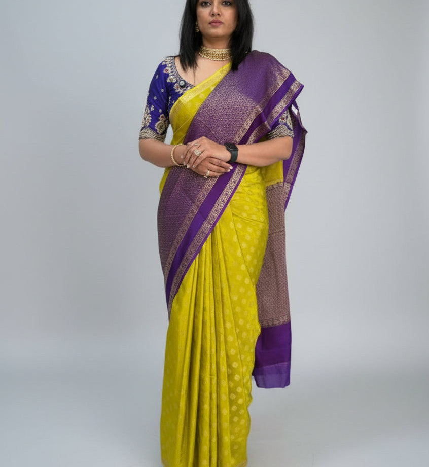 Neon green yellow-11 crepe saree