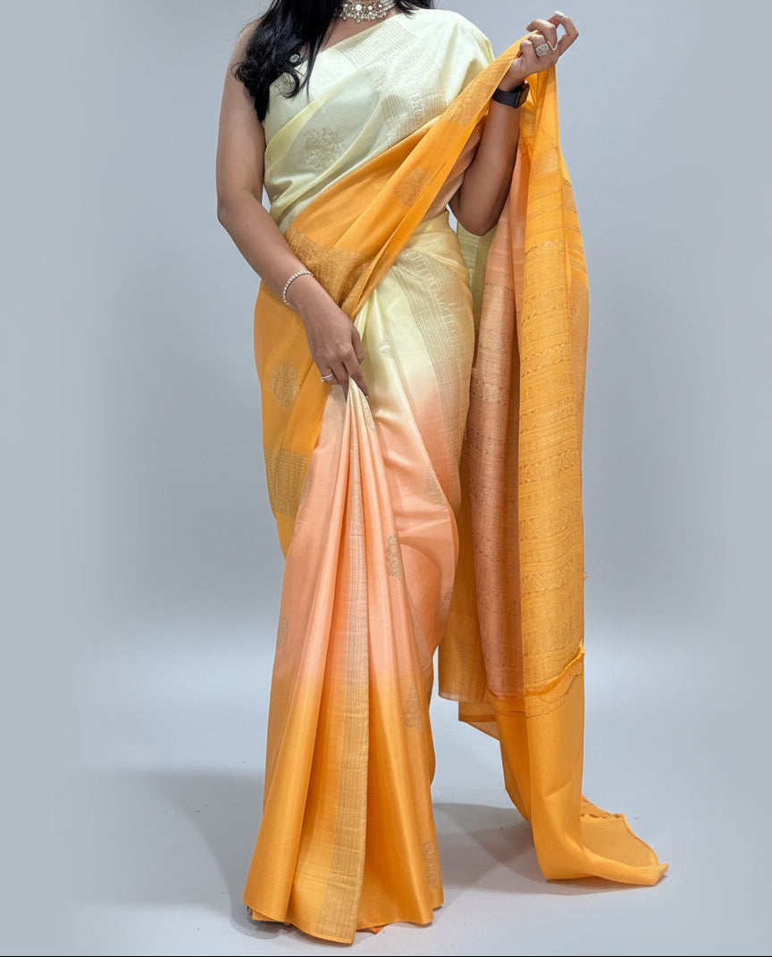 Orange shade borderless pure mysore crepe silk saree