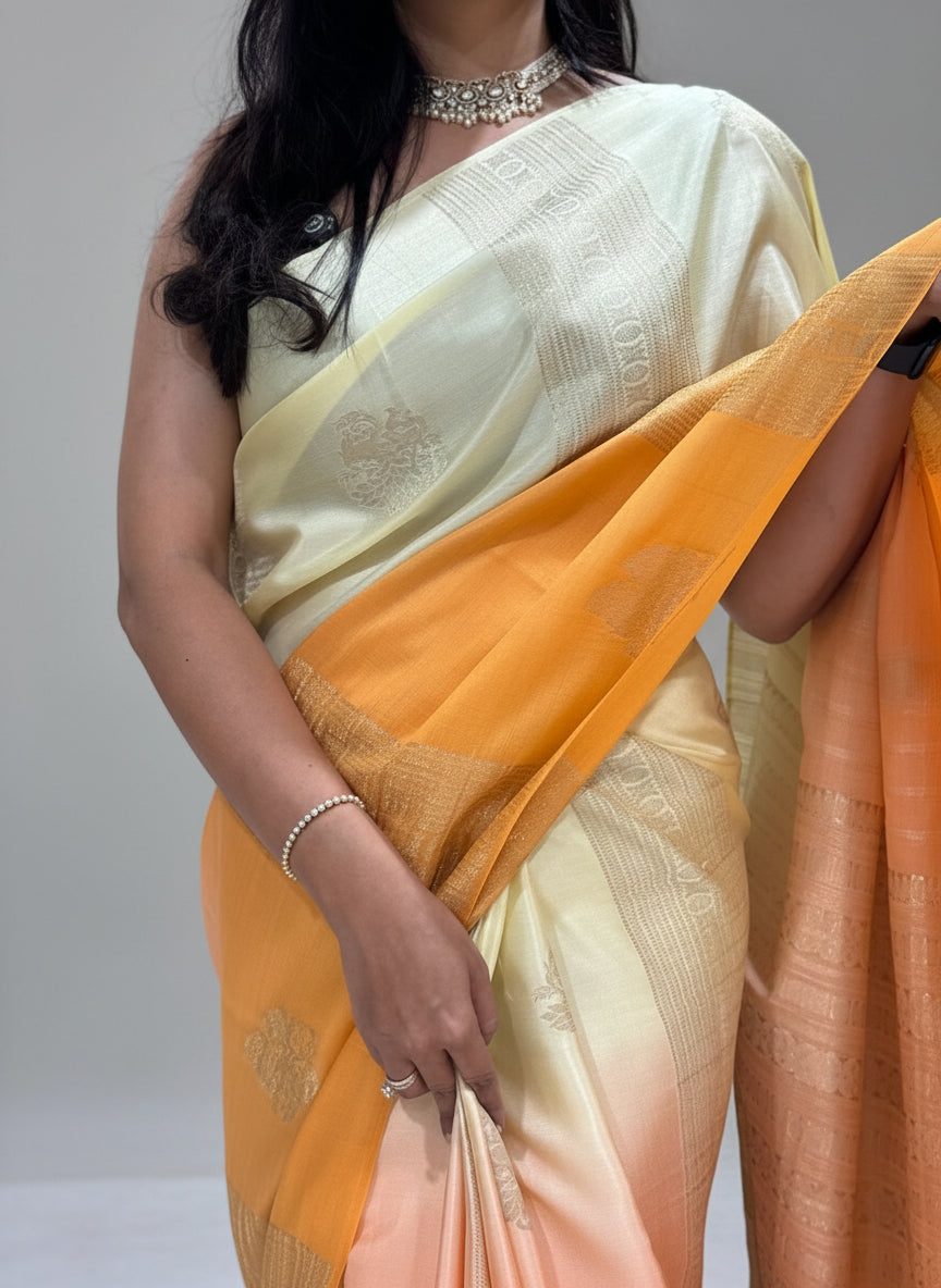 Orange shade borderless pure mysore crepe silk saree