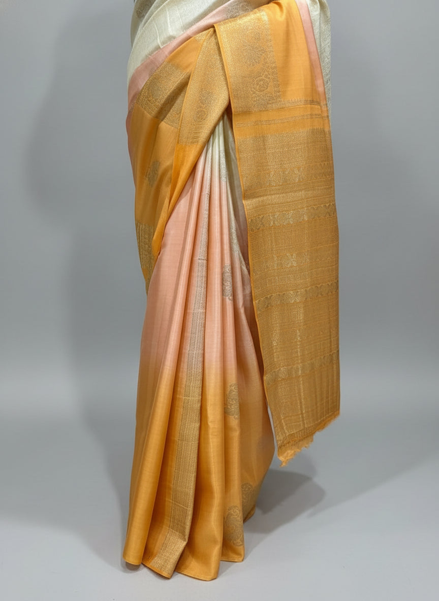 Orange shade borderless pure mysore crepe silk saree