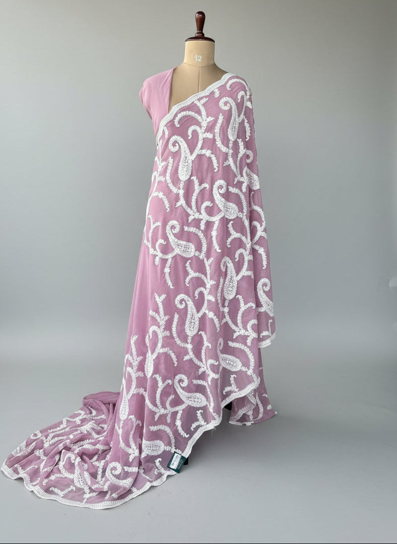 Lilac embrodiery(2) chikankari georgette-11 saree