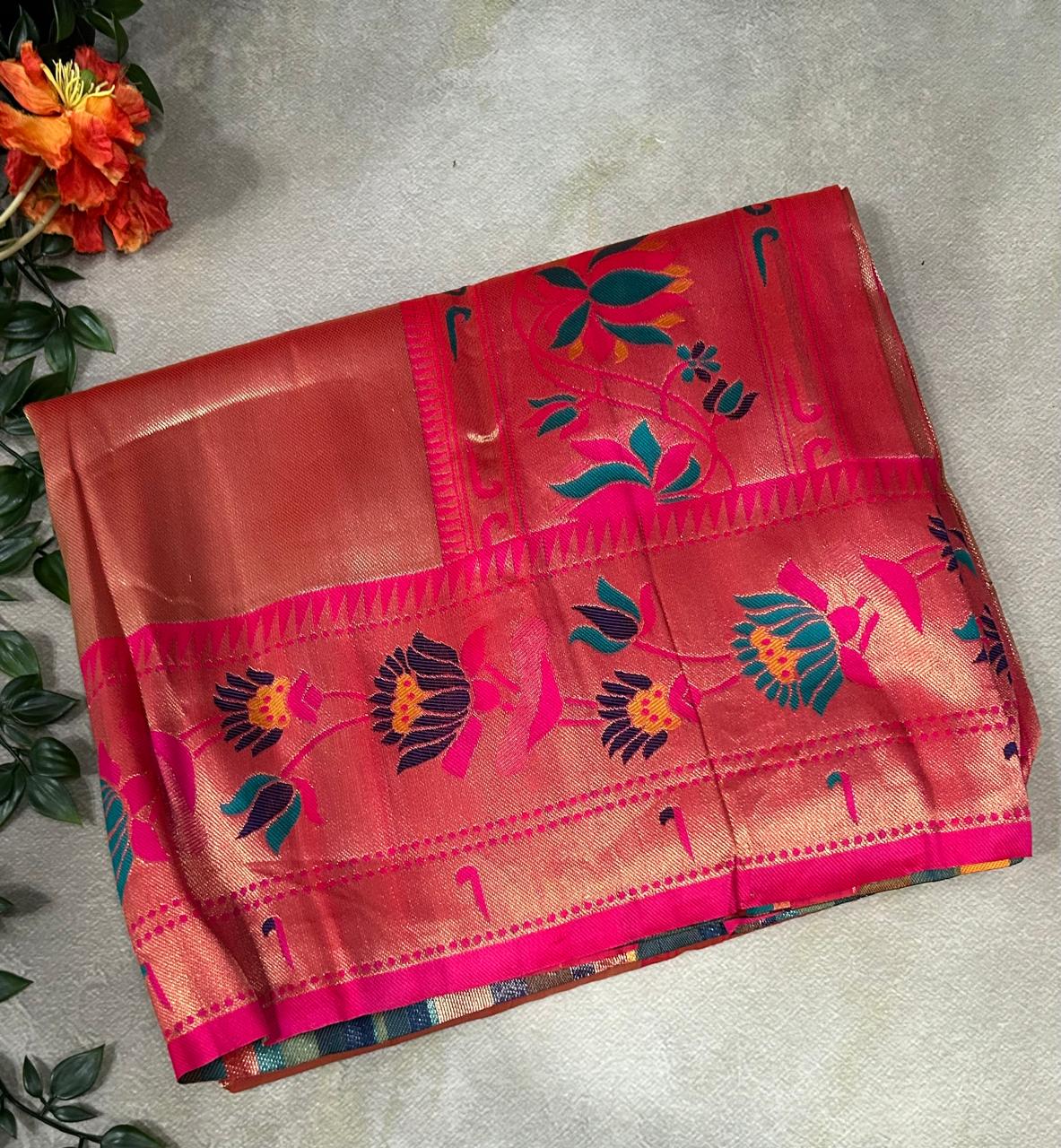 Golden pink-01  paithani tissue silk saree