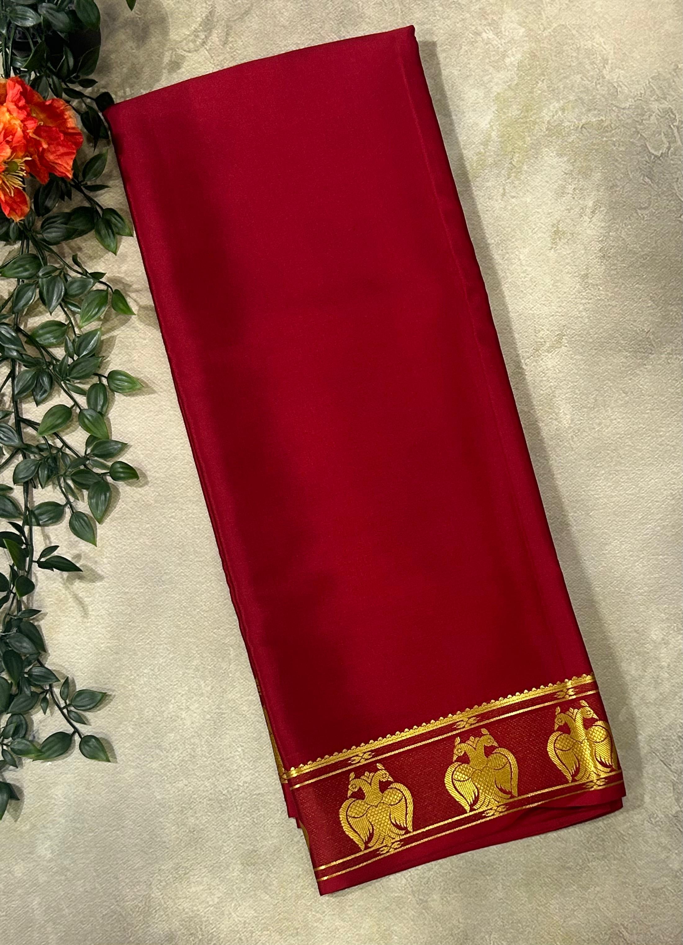 Maroon ganda berunda pure Mysore crepe silk saree