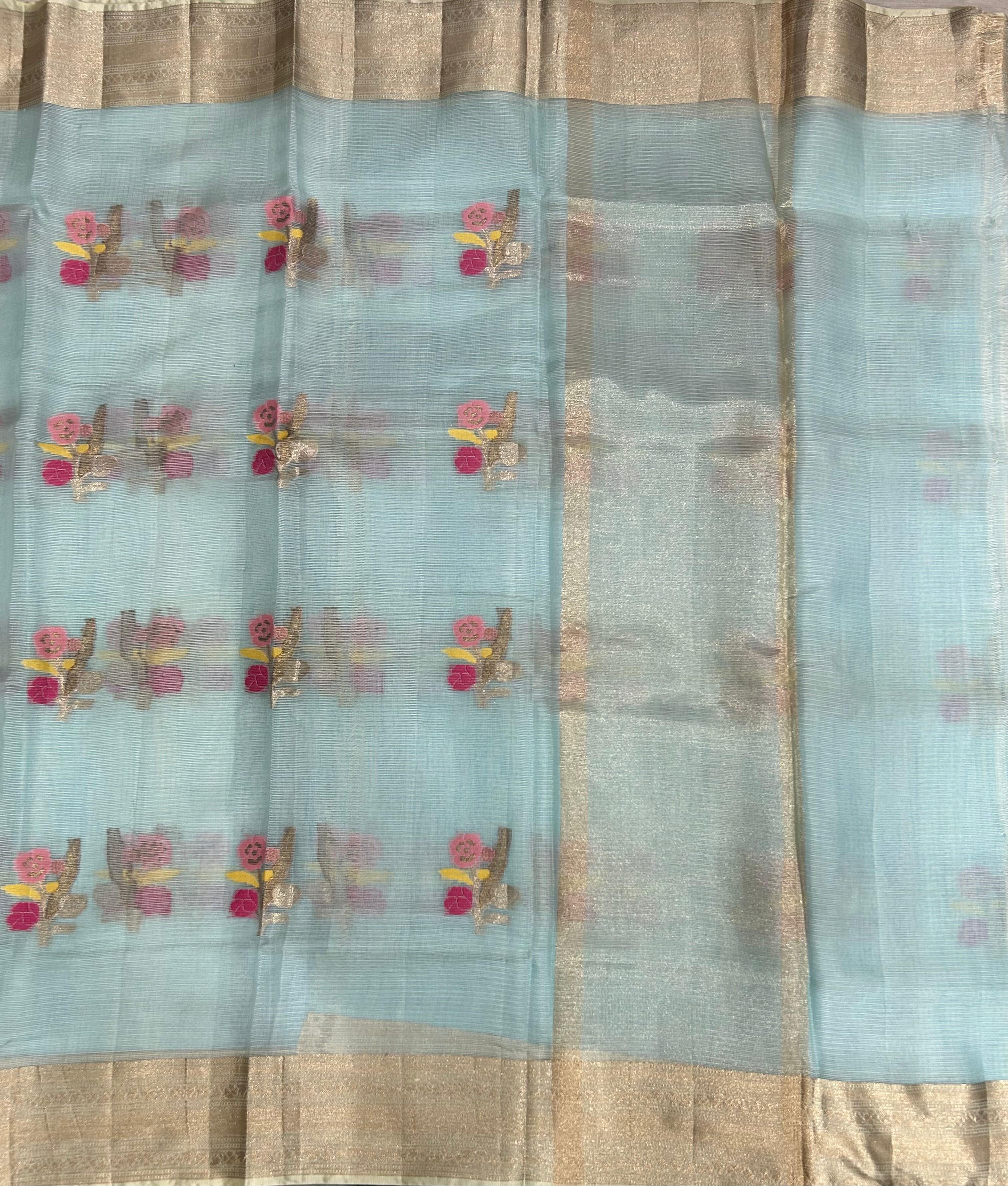Pastel blue pure kota checks small butta saree
