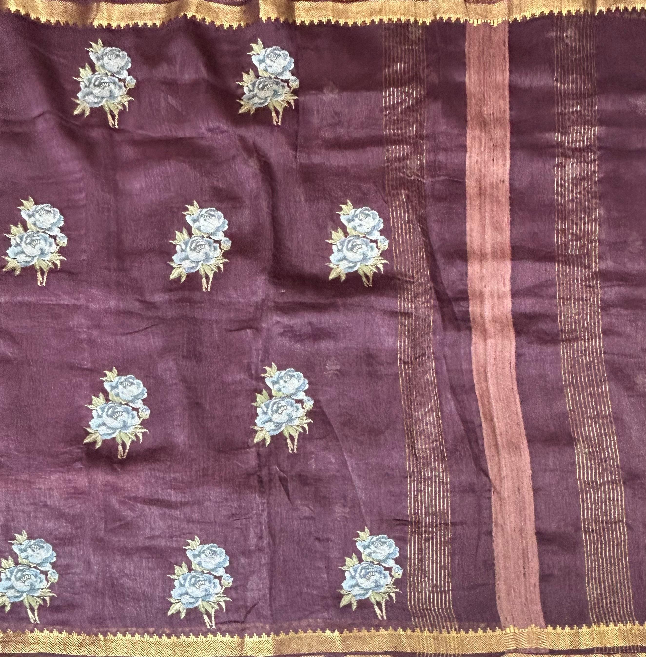 Light purple pure linen tussar-101 saree