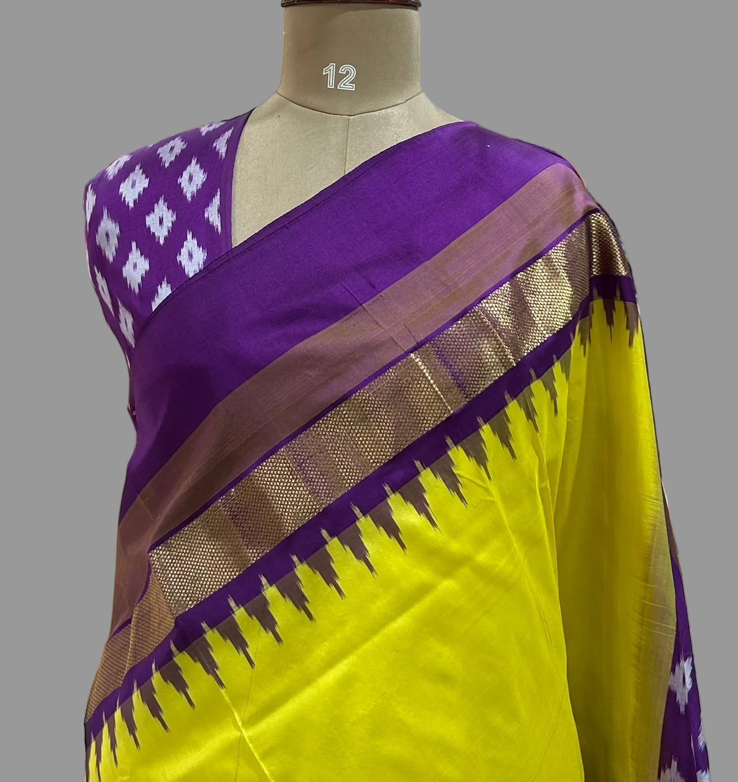 Yellow n purple ikkat Pochampally-12 pure silk saree