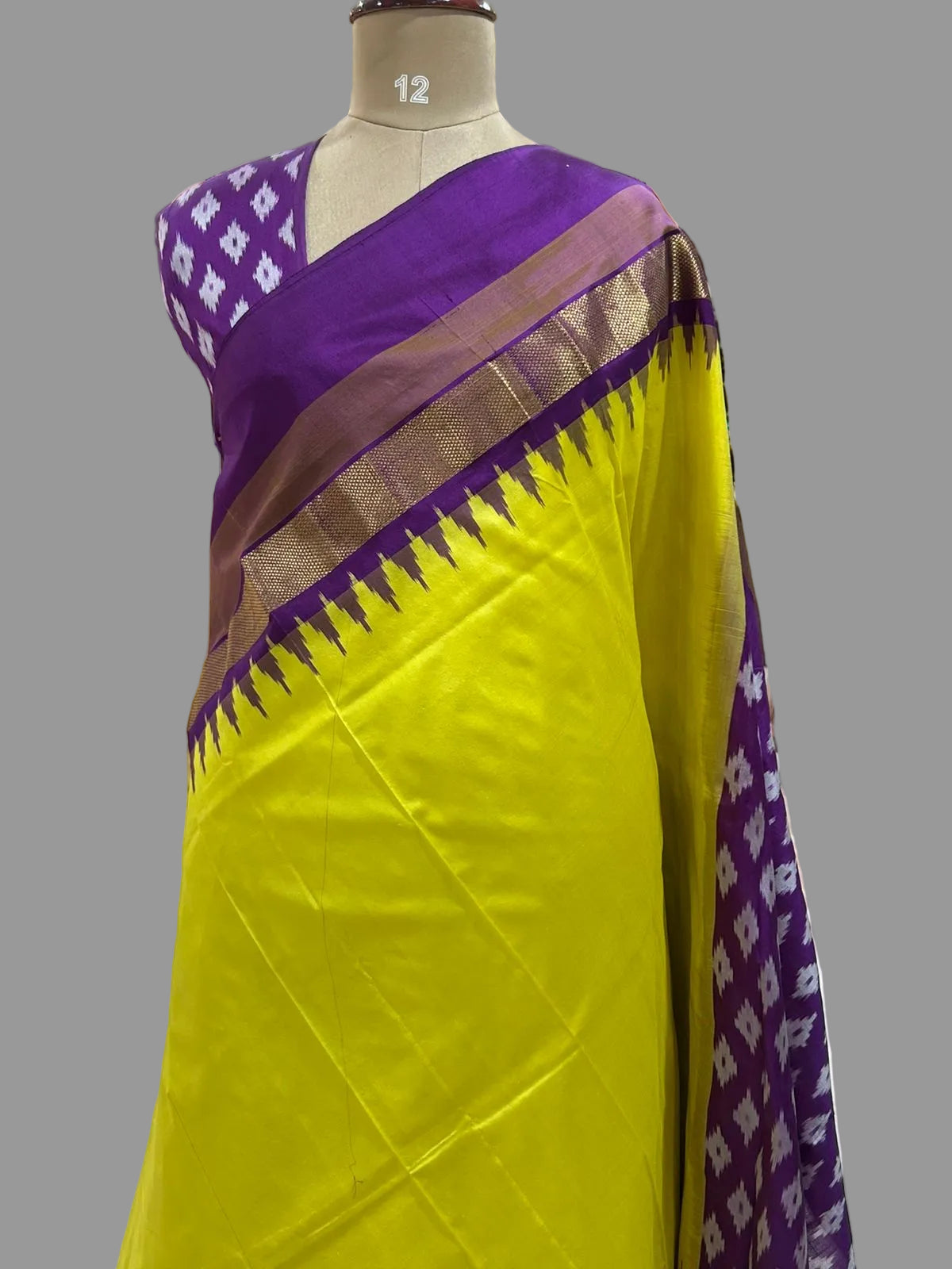 Yellow n purple ikkat Pochampally-12 pure silk saree