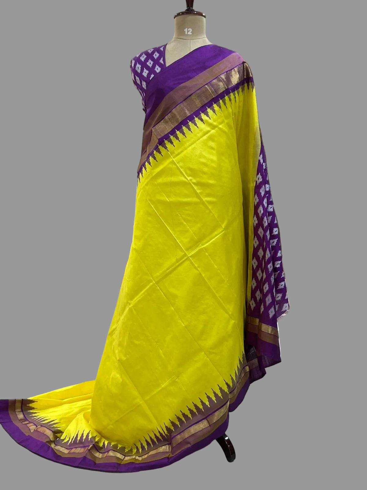 Yellow n purple ikkat Pochampally-12 pure silk saree