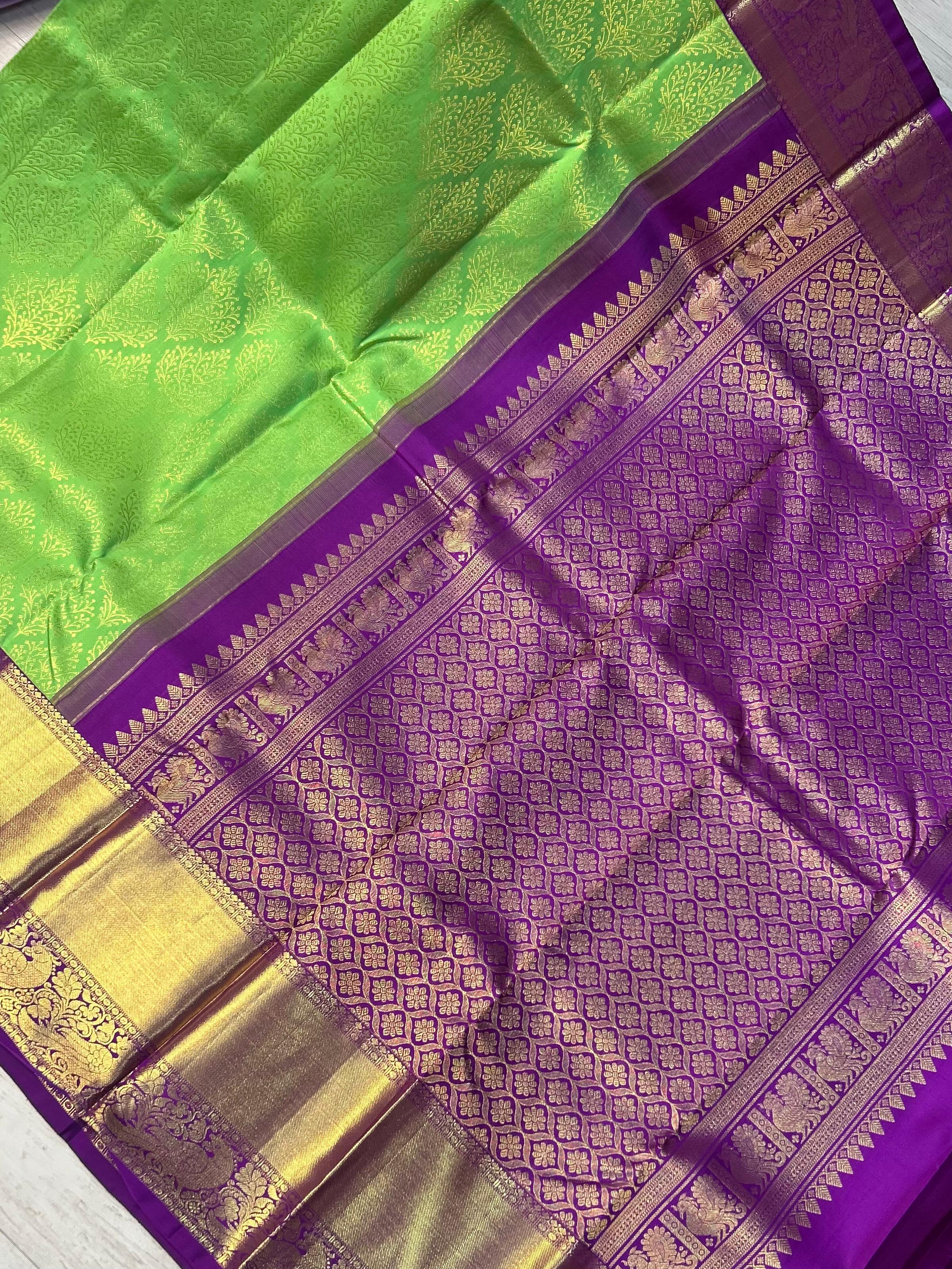 Pastel green n purple pure kanchipuram-101 silk saree