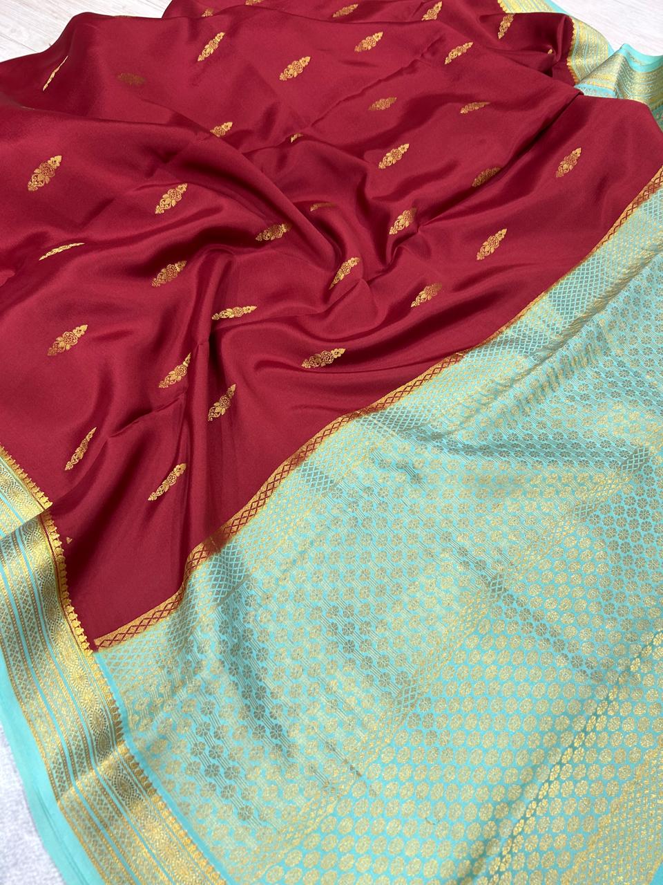 Marron  Pure Crepe Mysore Silk with butta 101