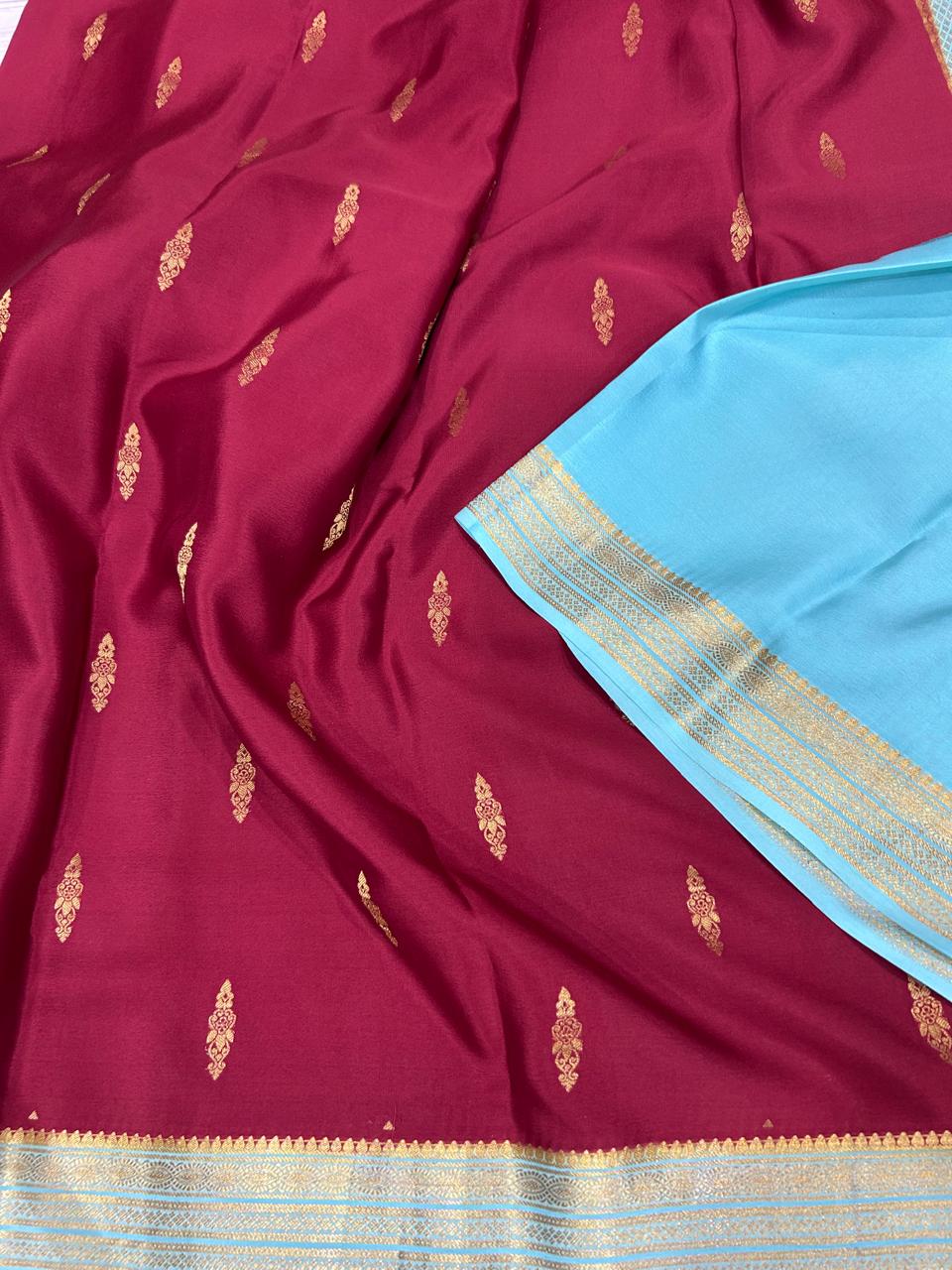 Marron  Pure Crepe Mysore Silk with butta 101