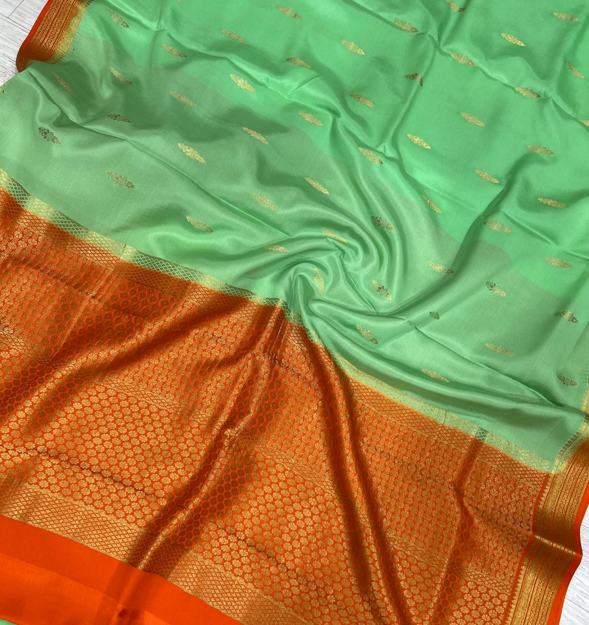 Pista Green Pure Crepe Mysore Silk with butta 101