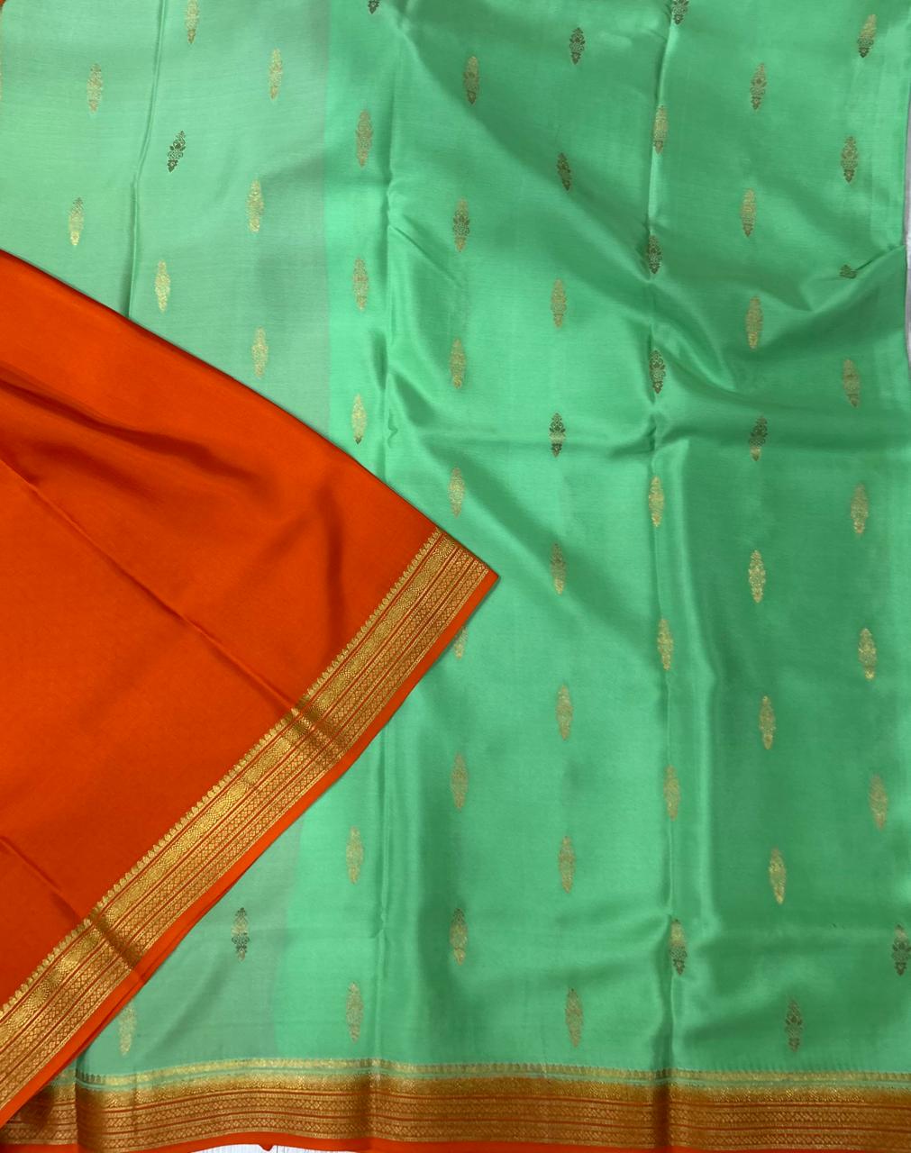 Pista Green Pure Crepe Mysore Silk with butta 101