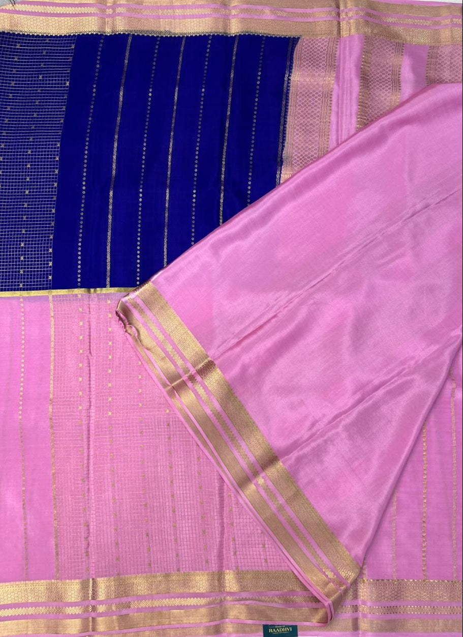 Pink n blue half n half pure mysore silk-101 saree