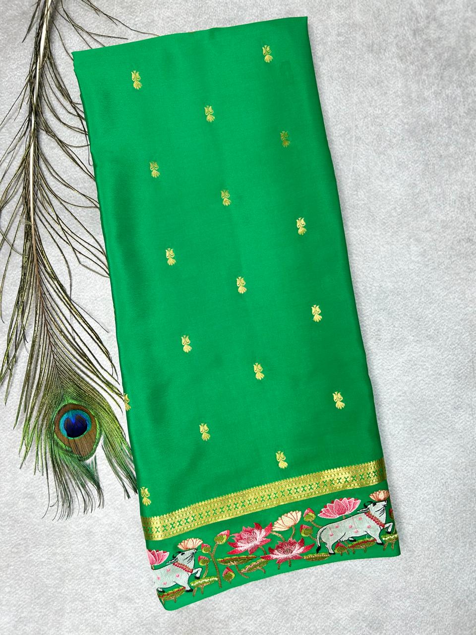 Green pichwai embrodiery pure mysore crepe silk-101 saree