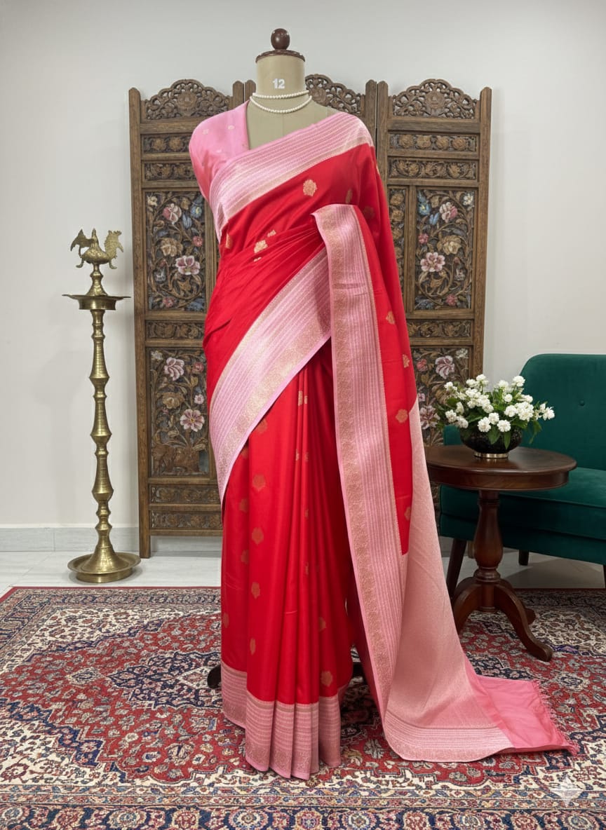 Red n pink soft silk 05 saree