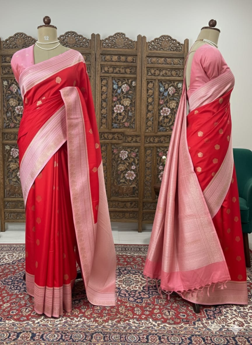 Red n pink soft silk 05 saree