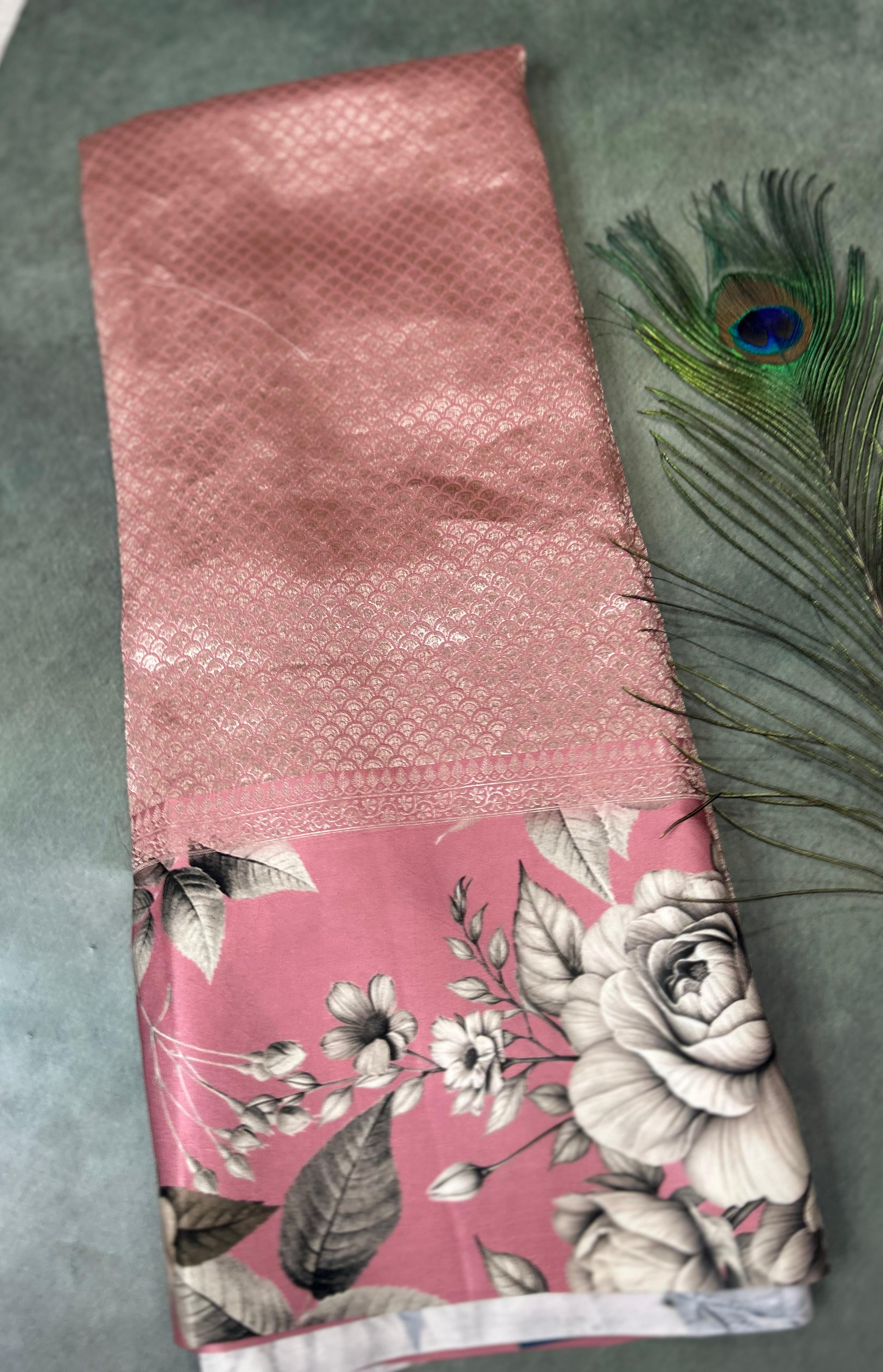 Onion pink digital print brocade pure mushru 101 saree
