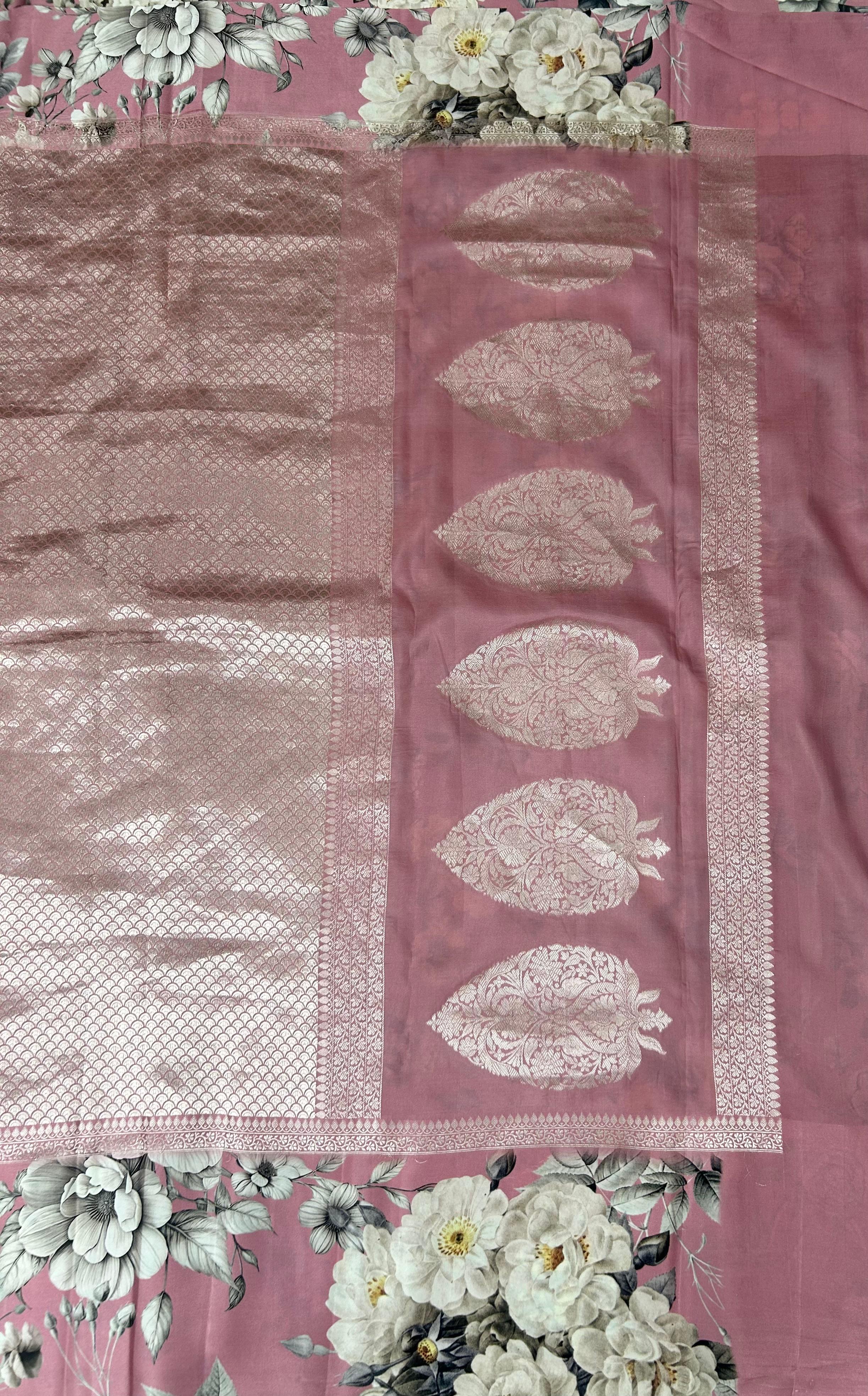 Onion pink digital print brocade pure mushru 101 saree