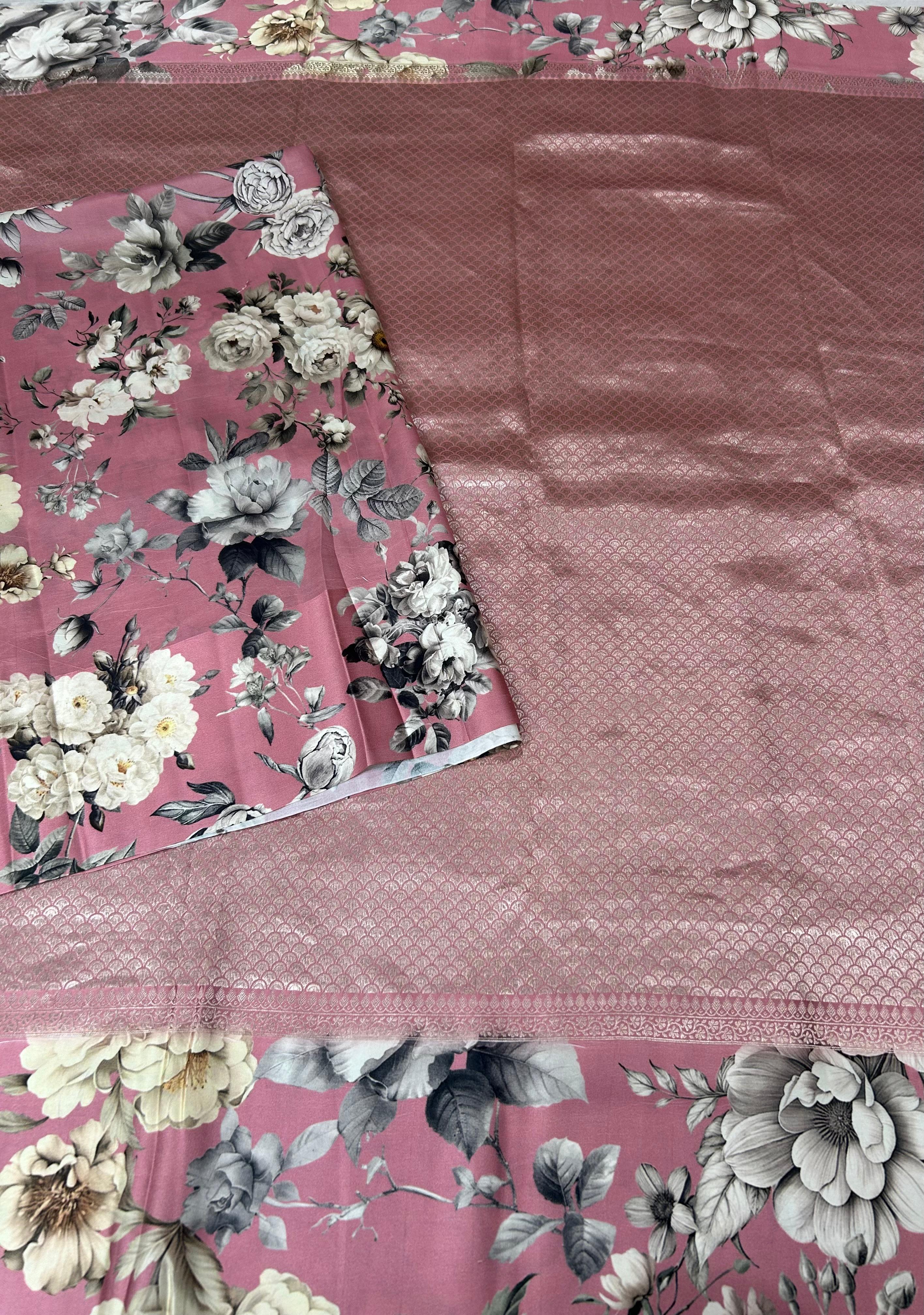 Onion pink digital print brocade pure mushru 101 saree