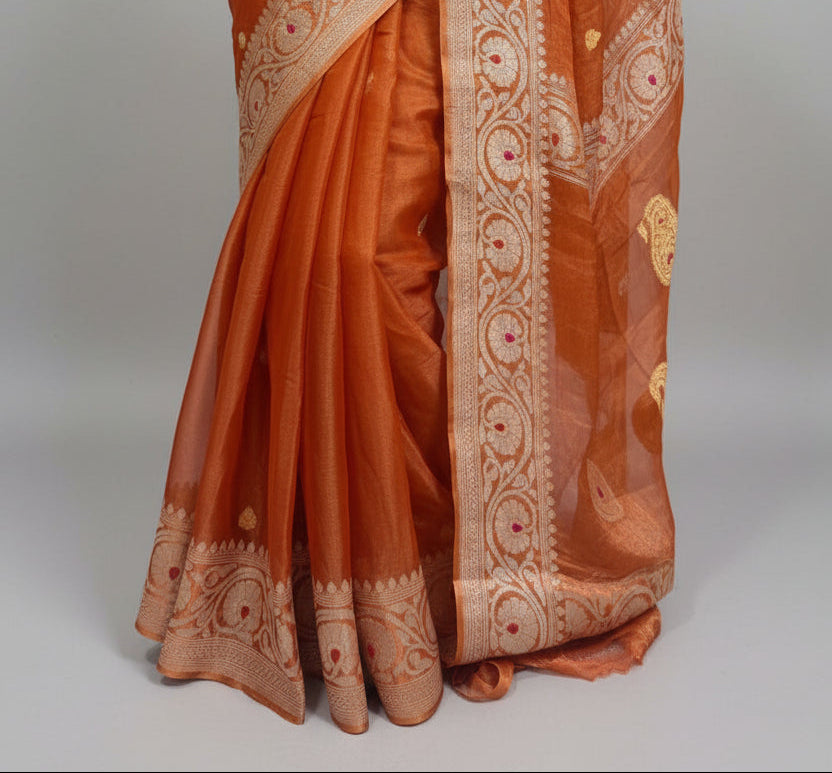 Orange small butta tissue chiffon 103 saree